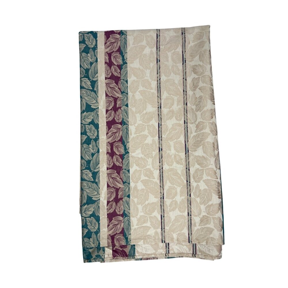 Vintage 90's Fashion Industries Fall Leaves Tablecloth Gold Teal Burgundy 60x95
